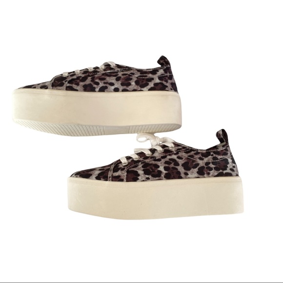 Aqua Piper Animal Leopard Print Leopard Platform Sneakers Round Toe Fabr… - Picture 3 of 6